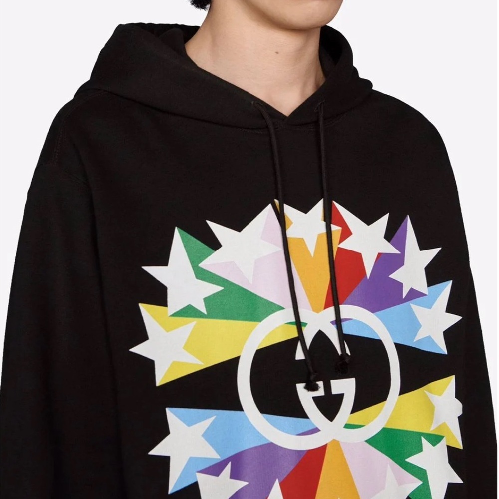 New Authentic Gucci Hoodie Interlocking GG Star Burst Print Black US Size Medium